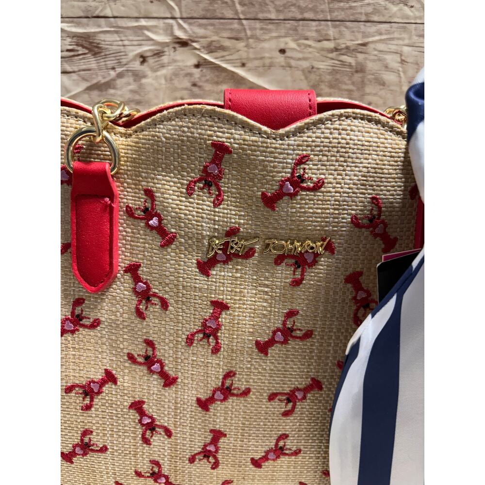 Betsey Johnson Woven Straw Tote Bag Lobster Nantucket Cap Code Summer Red NWT - Picture 3 of 9